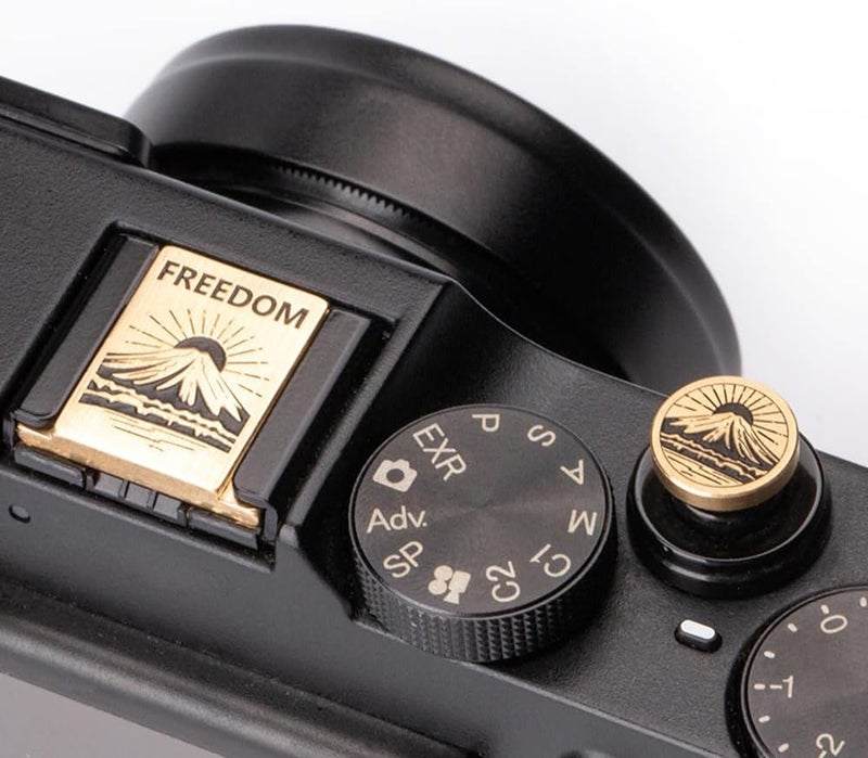 DBZZ Mountain Sunrise Pattern Camera Metal Hot Shoe Cover Shutter Buttons Set for Fujifilm X100VI XT30 Xpro2 Xpro1 XT3 XT4 XT5 (Copper Alloy-Set) - Image 2